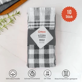 Chef Pomodoro Tea Towels, Cotton Tea Towels, Kitchen Towels, Grey Tea Towels, Kitchen Towels, Premium Quality Dry Towels, Set of 10, 63.5 x 38.1 cm