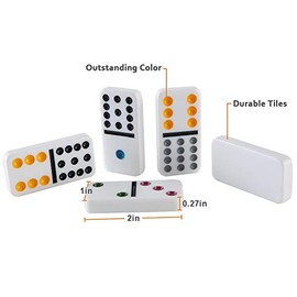 Homwom - Juego de juego de tren mexicano de 12 dominó de lunares de colores, 91 azulejos con 9 trenes, marcador, cubeta en forma de octágono y caja de aluminio
