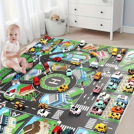 City Traffic Play Mat, Large Non-woven Game Pad, Waterproof Moisture-proof Interactive Road Map for Kids Playing with Toy Cars, Nursery Development Mat, Toys:_Green_Urban traffic graphics