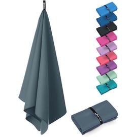 Fit-Flip Microfibre Towel in All Colours and Sizes, Lightweight Sports and Travel Towel, Quick-Drying, Large Bath Towel, Pack of 1, 120 x 60 cm, Anthracite Grey