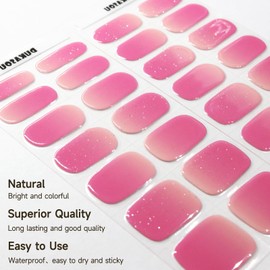 Semi Cured Gel Nail Strips, 28 pcs Gel Nail Strips Work with Any UV Lamp, Long Lasting Nail Art Stickers for Gel Nails, Salon Quality, Easy to Apply (Shiny Pink)