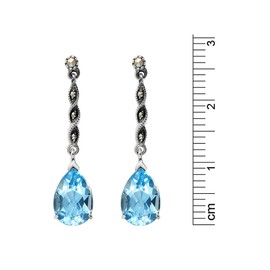 Esse Marcasite Sterling Silver Blue Topaz and Marcasite Teardrop Earrings