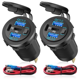 4-Port 12V USB Car Outlet: 2Pcs Waterproof 78W Dual PD3.0 & QC3.0 Charger Socket with On/Off Switch for Car,Marine, Boat, Motorcycle, Golf Cart & RV