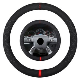 K LAKEY Suede Steering Wheel Cover,Compatible with GMC C K Series Envoy Savanna Van Sierra Yukon Acadia Suede Leather Sport Non-Slip Wheel Cover Car Interior Accessories 15 inch for Man and Women