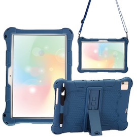 AIJAKO 10 Inch Silicone Case for Dragon Touch Notepad 102/Pritom Tronpad L10/YESTEL T5/TECLAST P20HD M40/Blackview Tab8/WINNOVO P20/IBBWB 10/AOYODKG A39, Shoulder Strap - Dark Blue