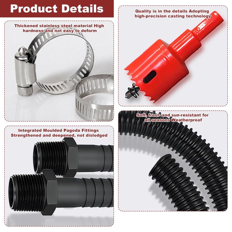 Water Butt Connector Kit, 1m Flexible Connection Hose, 2PCS Water