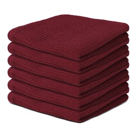 Vintage Vista 100% Cotton Waffle Dish Cloths (Pack of 6) - Dish Rags for Washing Dishes - Reusable & Highly Absorbent Kitchen Towels - Kitchen Rags fo Easter - (12" x 12" - Maroon)