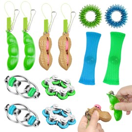 VEQENIFY Pack of 12 Fidget Toys, Anti-Stress Toy Set, Chain, Decompression Toy, Woven Mesh Tube with Marble Toys, Acupressure Ring, Chain, Fidget Toy