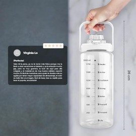 Botella de Agua de 2 L con Funda Policloropreno, con Popote y Asa, Fácil de transportar. Color Blanco, Bebidas Duran Frías o Calientes más Tiempo sin 