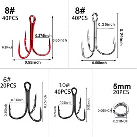 160pcs/box fishing treble hooks kit sharp bass fishing hooks barb hooks with salt water split rings triple hooks tackle box
