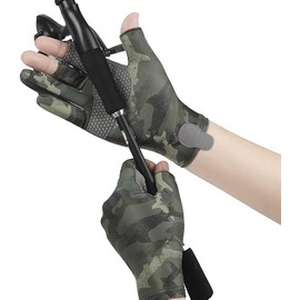 Summer Outdoor Fishing Gloves for Men Camouflage Ice Silk Sunblock Gloves, 3 Fingers Cut, UPF 50+, Quick Dry Anti-Slip Fingerless Gloves for Cycling Sailing Kayaking Sea Fishing 2 PCS