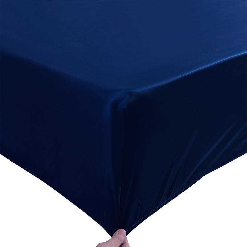 ROOEE Satin Silk Fitted Sheet with Pillowcase Set Breathable Soft