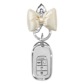 YILINXI Key Fob Cover with Silk Bowknot Keychain, Car Key Shell Accessories Compatible with Honda Accord Civic HRV CRV Pilot 2023 2024 Smart Key for Women, (Silver-5 Buttons)