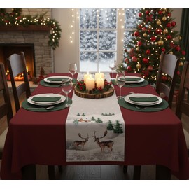 Kamaca Table Runner 40 x 140 cm with High-Quality Print Motif, Kitchen Dining Table Eyecatcher, Autumn, Winter, Christmas (Stag in the Forest)