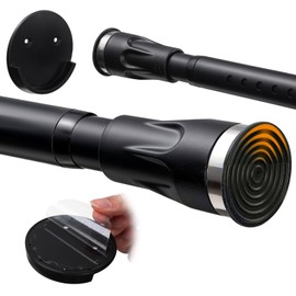 Shower Curtain Rod, 3-in-1 Installation (No Drilling, Adhesive Or Screw In Mount), Adjustable Shower Rod, Non-Slip Rustproof Tension Rod, No Drill Curtain Rod for Bathroom, Closet (Black)