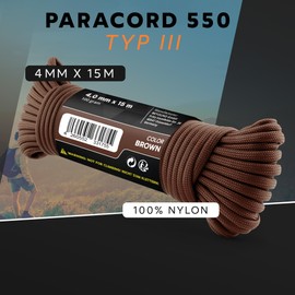 GO!elements 15 m Paracord Rope Made of Tear-Resistant Nylon Cord – 4 mm Paracord 550 Type III Cord – Suitable as All-Purpose Rope & Cord – Max. 250 kg, Colour: Brown