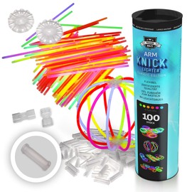 KNIXS 100 Roll Arm Glow Sticks for Bracelets with 2D Connectors in 6 Colours Mix Luminous for Party, Festival, Birthday or Decoration
