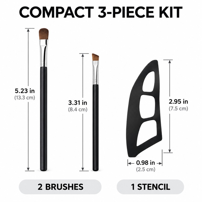 3-Piece Eye Makeup Template Kit with 2 Eyeshadow Brushes and