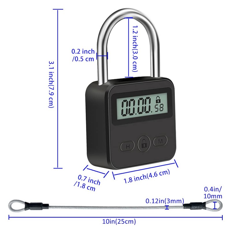 Metal Timer Lock, LCD Display Multi-Function Electronic Time, 99 Hours