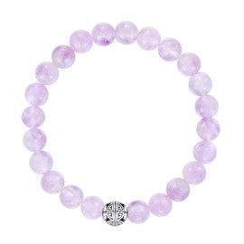 Natural 8mm Gemstones MetJakt Healing Crystal Stretch Beaded Bracelet Bangle with 925 Sterling Silver Double Happiness Pendant (amethyst)