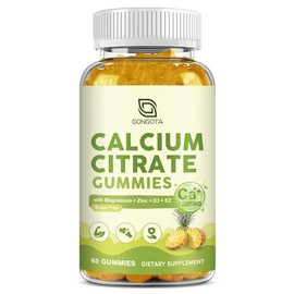 Calcium Citrate 1200mg with Vitamin D3, Calcium Gummies for Women, Calcium Supplements for Bone, Muscle, Joints, Immune Support, Sugar Free, Pineapple Flavor - 60 Gummies