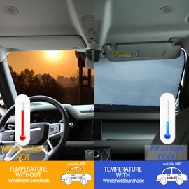 Auto Windschutzscheibe Sonnenschutz UV Ray Reflektor für Land Rover Defender 90 110 2020-2022 Frontfenster Sonnenschutz Schutzabdeckung Faltbare Reflektierende Sonnenblende