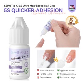 SAVILAND Nail Glue for Press Ons: 5S Fast-Drying Nail Glue Strong 0.18 Oz. Nail Tip Glue Extra Strength Nail Glue Castor Oil Vitamin E Hypoallergenic Nail Glue for Fake Nail Tips No Cure Salon