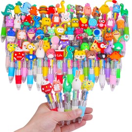 WIURGOHA 64 Pcs Mini Multicolor Pens All in One 4 in 1 Cute Pens Bulk for Kids, Party Bag Fillers for Kids Class Fun Pens Gifts Party Favours Animal Pens