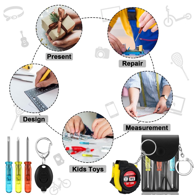 Jutom 36 Pcs Mini Screwdriver Keychain Tape Measure LED Lights