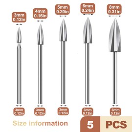 QivaZira 5 Pcs Wood Carving Drill Bits Set 1/8 Inch Shank Rotary Tool Accessories for Engraving Grinding Woodworking Burr Bit Kit for DIY Sculpture Stone Metal Carving Crafting Tools