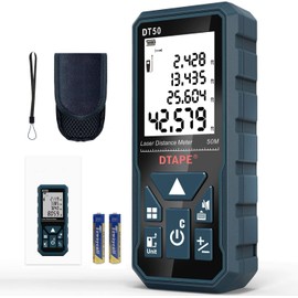 Laser Measuring Tool 165ft, DTAPE Laser Measure, High Accuracy Digital Laser Tape Measure, Portable Laser Distance Meter, Backlit LCD Display, in/Ft/M Units, Distance/Area/Volume/Pythagorean