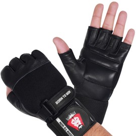 BORN TO WIN Leather Weight Lifting Gloves Gym Gloves for Men & Women with Wrist Support & Padded Palm Protection Breathable Workout Gloves for Training Powerlifting & Exercise Gloves for Cycling