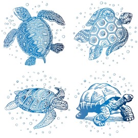 GORGECRAFT 4 Styles 6.3" Sea Turtles Window Decals Static Sea Animal Glass Sliding Door Sticker Clings Waterproof Vinyl Film Ocean Bedroom Bathroom Decals for Prevent Stop Birds Dogs Pets Strikes