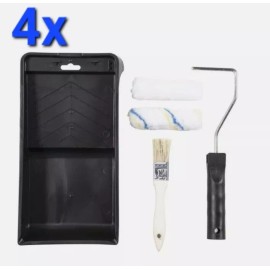 Unbranded 4x Mini Paint Roller Painting Kit 5pc brush roller frame 2 rollers tray