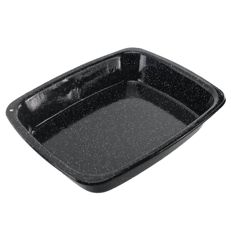 SPARES2GO White Speckled Vitreous Enamel Deep Roasting Tin Oven Baking