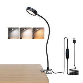 CRISETEK Clip on Desk lamp, Reading Light, Reading lamp, Flexible Gooseneck USB Light, Book Light for Kids Reading Book in Bed at Night Clip on Table, headboard, Dorm (Black, 8W Tact Switch)