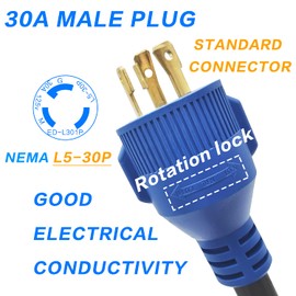 AMOMD RV Conversion Plug Adapter Dogbone 30 Amp Male Plug to 30 Amp Female Receptacle 3 Prong Generator Twist Lock Plug with Grip Handle 12 inch Cord STW 10AWG/3 L5-30P/TT-30R RV Converter