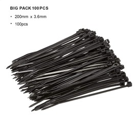 Cable Zip Ties, Industrial Nylon Zip Ties Self-Locking Wire Tie Wraps with 40 lbs Tensile Strength, UV & Heat Resistantfor Indoor and Outdoor (7.9Inch, Black)