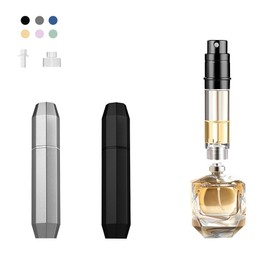 DIOHIO 5ml Perfume Atomizer Travel Refillable,Mini Cologne Dispenser, Bottom-Filling Fragrances Perfumes Bottle,Portable Sprayer Pocket Size for Women Men Cruise Car Trip Gift 2pcs (Black-Grey)
