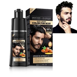 Black Hair Dye Shampoo, 3-in-1 Black Hair Dye Shampoos, Natural Hair Dyeing Shampoos for Men and Women, Grey Coverage & Care in One, Sham Poo Against Grey Hair, 200 ml