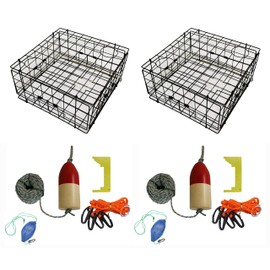2-Pack of KUFA Vinyl Coated Crab Trap & Accessory kit Including 100' Rope, Caliper, Harness, Bait Bag & Red/White Float (1/4" x100' Non-Lead Sinking Line & 14" Float)