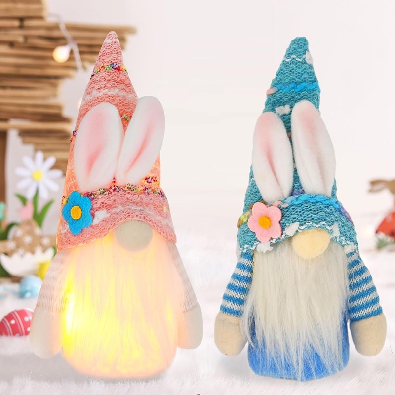 Pack of 2 Easter Gnome Illuminated, Easter Decoration Rabbit Gnome
