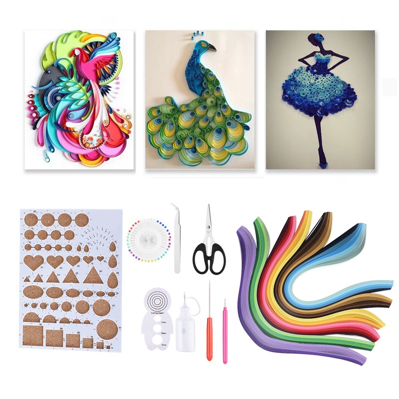 14PCS Paper Quilling DIY Kits with 6 Colors Quilling Strips