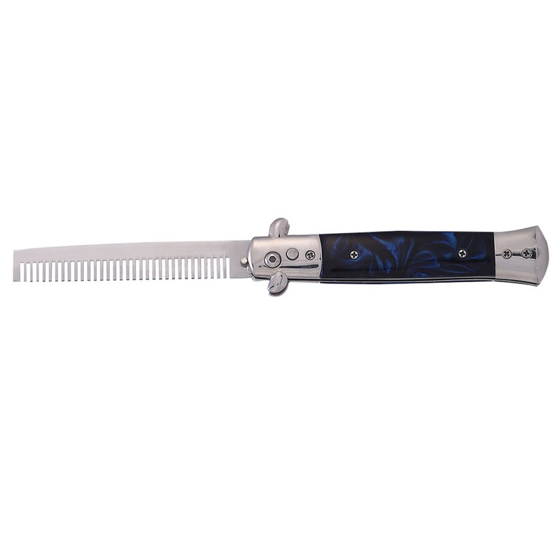 Switchblade Spring Folding Knife Push Button Pocket Comb Oil Hair