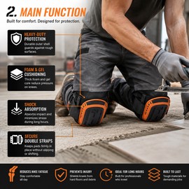 Heavy Duty Work Knee Pads for Kneeling – 2-Pack Cushioned Protective Pads with Non-Slip Face & Adjustable Double Straps