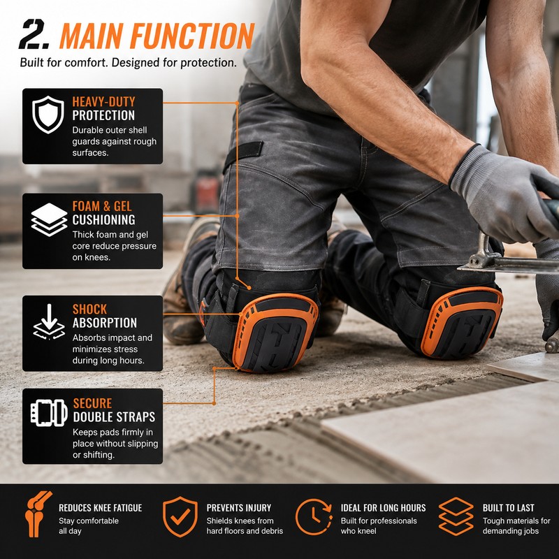 Heavy Duty Work Knee Pads for Kneeling – 2-Pack Cushioned