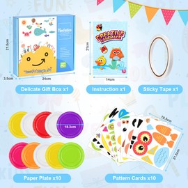 Ainiv Papier Platte Bastelset für Kinder, 10 Stück DIY Tiere Basteln Kreatives Teller Bastelsets, Scrapbooking für Kindergeburtstag Schulanfang Geschenk Frühling Mädchen Jungen-A