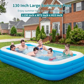 Inflatable Pool for Adults, 130"x72"x22" Extra Large Blow Up Pool with Pump, Full Size Family Swimming Pools for Backyard Garden Home Lawn Indoor Outdoor