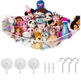 Qchomee Toys Hammock Organizer Net Storage Stuffed Animal Plush Durable Hanging Soft Toy Holder with Hooks for Baby Kids Bedroom Playroom Tidy Corner Organiser White 180x120x120CM