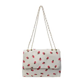 POYIPI Strawberry Purse Corduroy Tote Bag for Women Cute Aesthetic Crossbody Bag Fashion Chain Shoulder Handbag Canvas Wallet, Beige